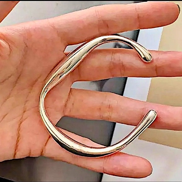 Sterling Silver Irregular Bangle Cuff Bracelet Geometric - Picture 1 of 15